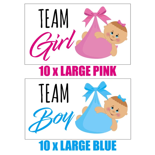 BABYDUSCHE SPIELE Gender Reveal Party, 10 x Team Girl 10 x Team Boy Aufkleber 137