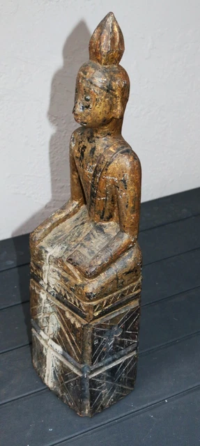An Excellent Pre-19th Century Laotian (Laos) Gilded Wood Buddha 21 1/4"h x 6"w