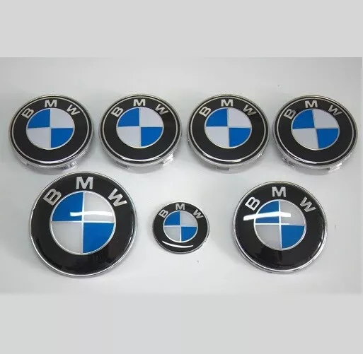 7St. BMW Emblem Neu Blau Vorne Hinten Haube 82mm+82mm+4x68mm+45mm