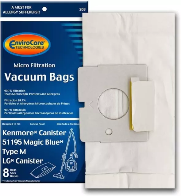 8 Sears Kenmore Type M 51195 Magic Blue LG Canister Vacuum Bags 21495 2051195