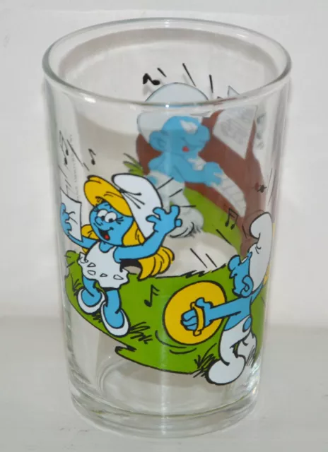 Ancien verre à moutarde SCHTROUMPF Musiciens BD PEYO vintage Amora 1990