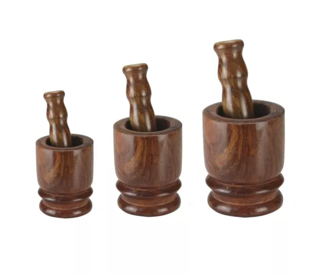 Wooden Mortar & Pestle Set Okhali / Khal Basta Spice Herb Grinder Bowl S/M/L