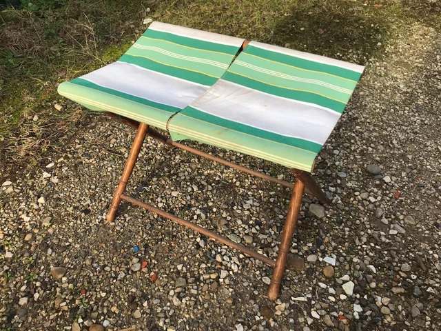 Ancien Siège Pliant Toile – Vintage, Pêche, Plage, Camping, Déco Rétro