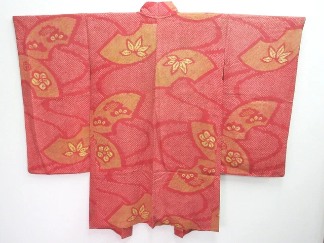 8214B4 Silk Vintage Japanese Kimono Haori Jacket Shibori Plum blossom Long