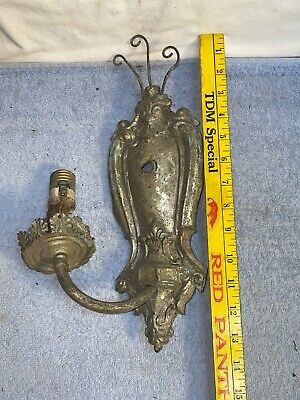 Antique thin stamped brass Single bulb WALL SCONCE electric VICTORIAN ART DECO