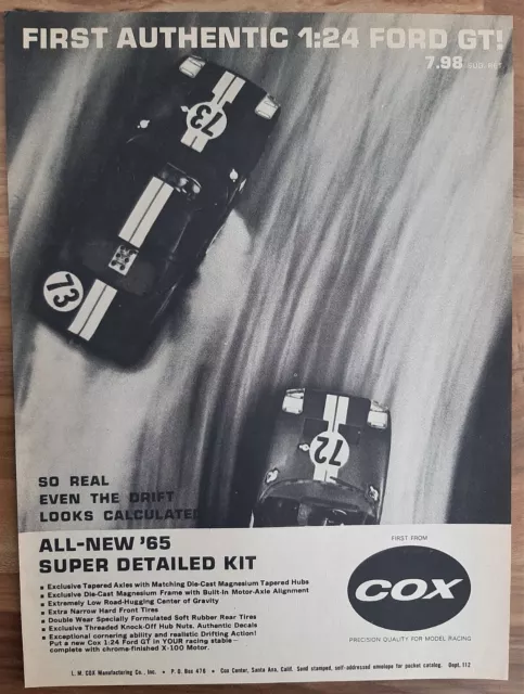 Vintage 1965 Cox 1/24 Ford Gt Slot Car Advertisement