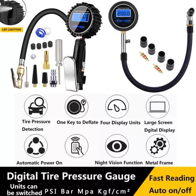 200PSI Digital Tyre Inflator Car Air Pressure Tire Gauge Kit For Car Motorcycle