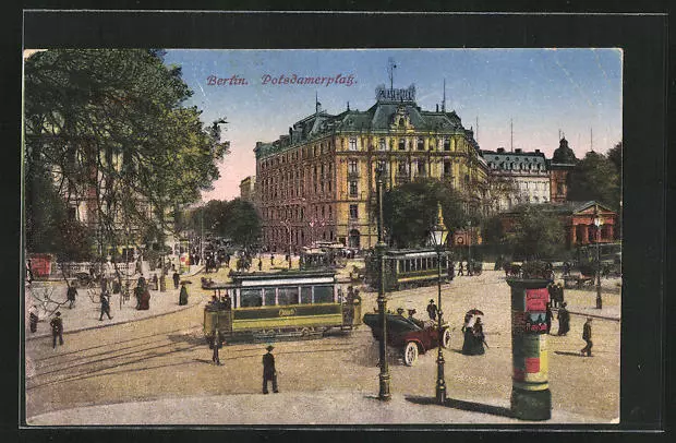 AK Berlin-Tiergarten, Potsdamer Platz mit Palast Hotel und Strassenbahn 1919