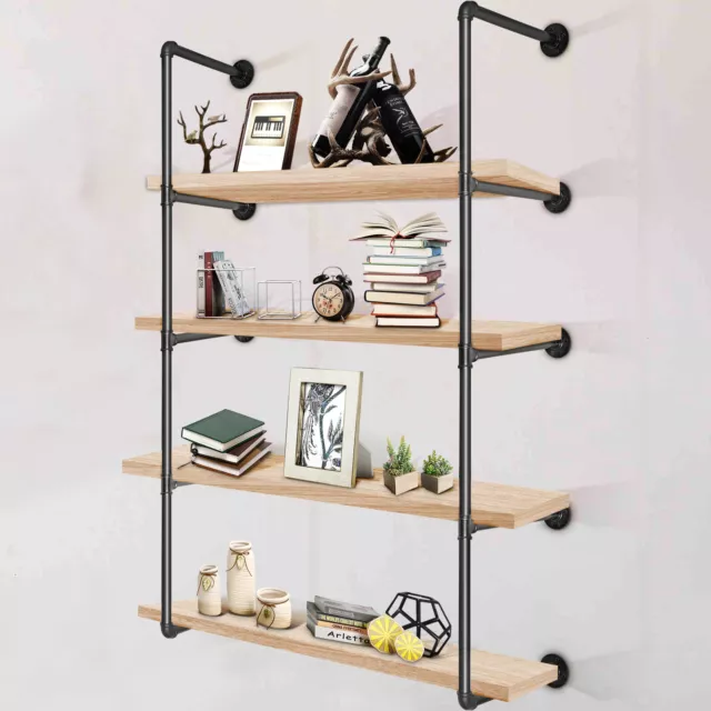 VEVOR Pipe Bookshelves Industrial Wall Mount DIY Pipe Shelf 2PCS 4-Tier Bracket
