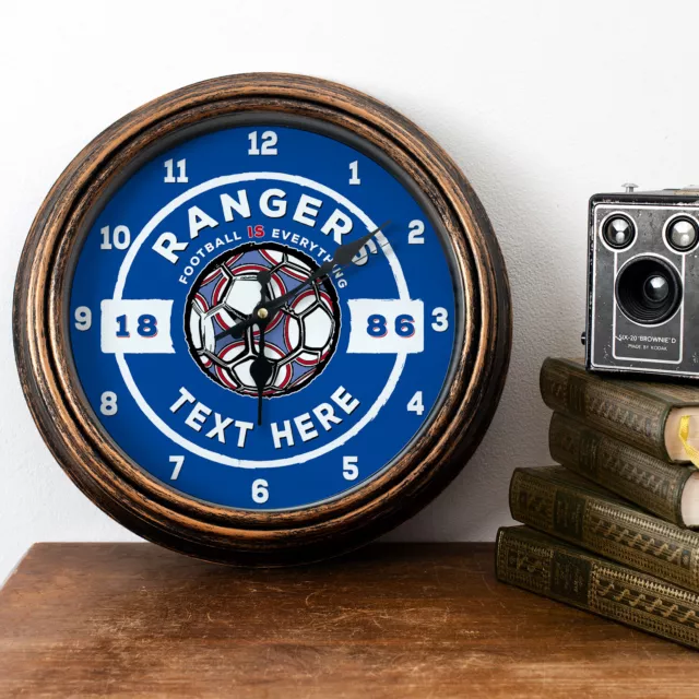 Personalised Rangers Clock Football Fan Bar Retro Round Hanging Wall Gift FBC45
