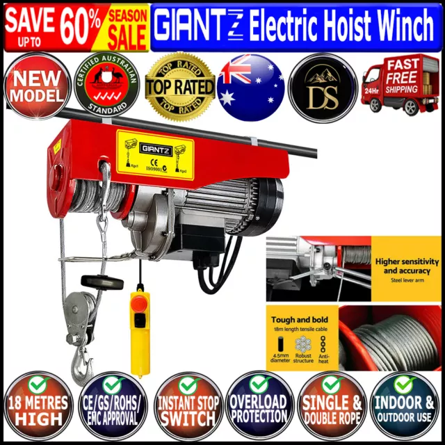 Giantz 1200w Electric Hoist winch Remote Cable Included 240V 300/600kg New