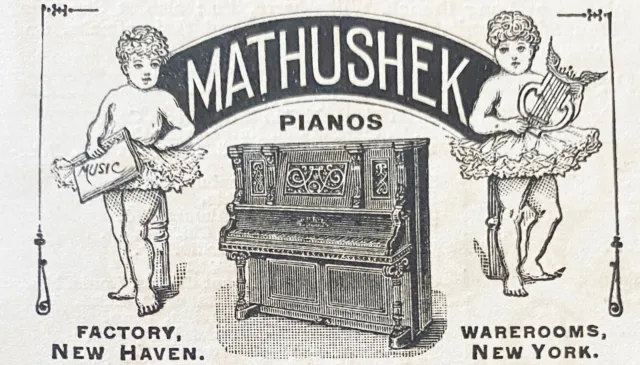 Antique 1892 Vtg Print Ad~MATHUSHEK PIANOS Sweet Little Nude Girls/Kids in TuTus