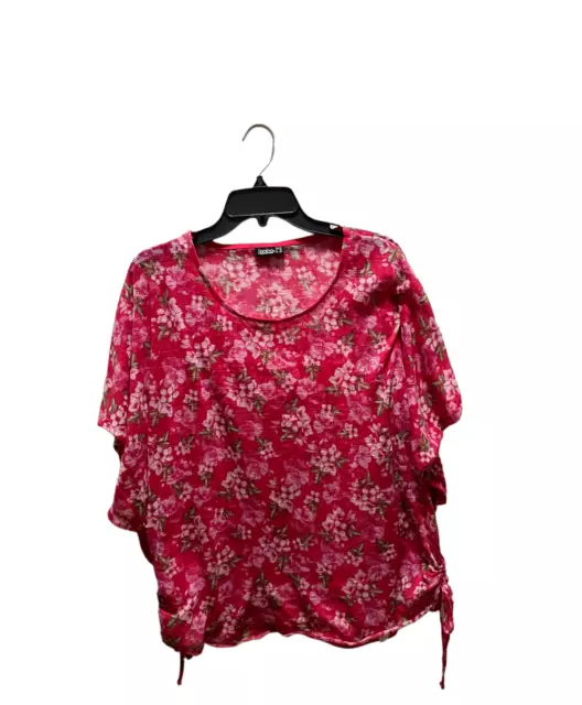 Janina Womens Top Size 48 or 16 US Short Sleeve Pink Floral Semi Sheer w Cami