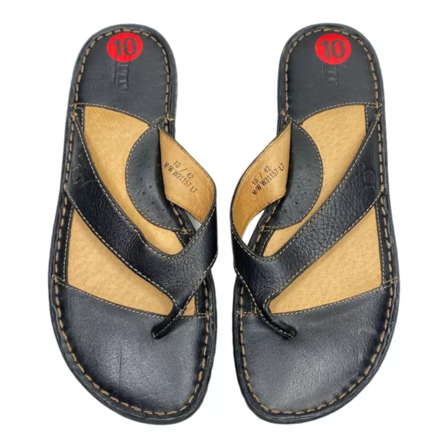 Born Women's Comfort Slide Sandal Size 10 Thong Black Leather Slip On Flip Flop