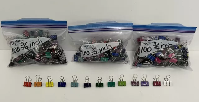 300 Small Size (3/4 inch) Colored Metal Binder Clips - Same Day Shipping!