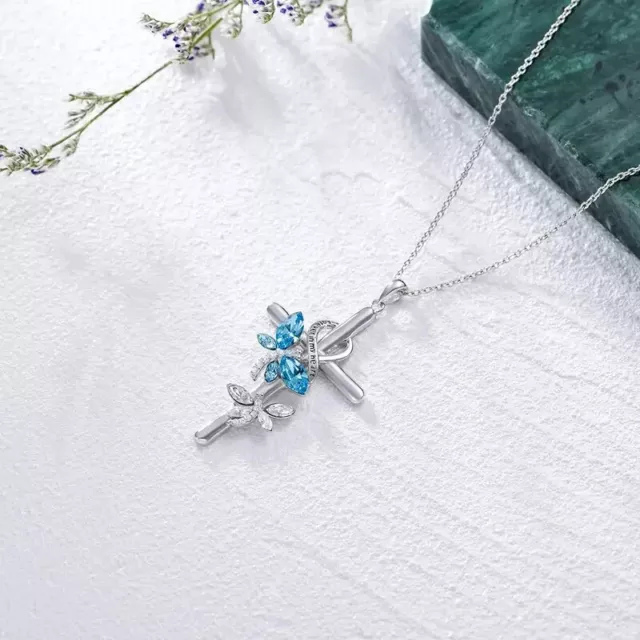 Cute Blue Butterfly Decor Cross Pendant Necklace For Girls Birthday Fashion Gift