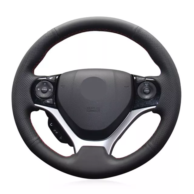 Hand-stitched Black Leather Custom Car Steering Wheel Cover for Honda Civic 9