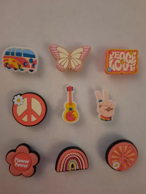 9pc Hippie Charms Shoe Charms for Crocs Peace Charms Girl Charms Love Charms