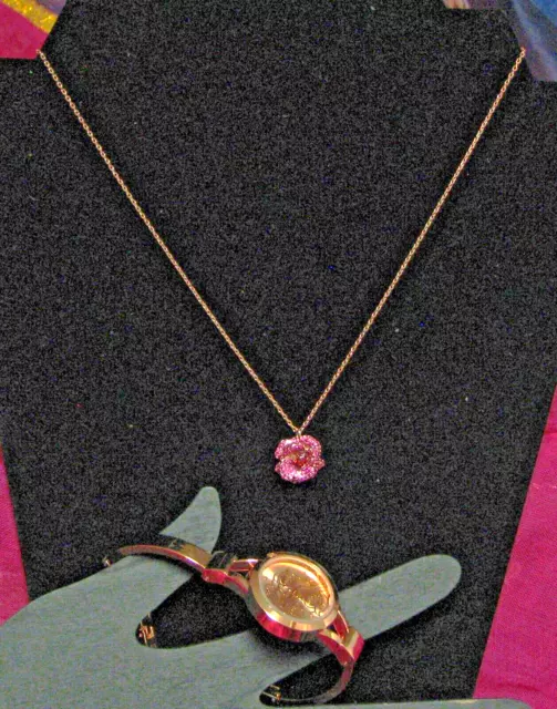 KATE SPADE ROSE GOLDTONE CZ FLOWER PENDANT & Laura Ashley Rose Goldtone Watch