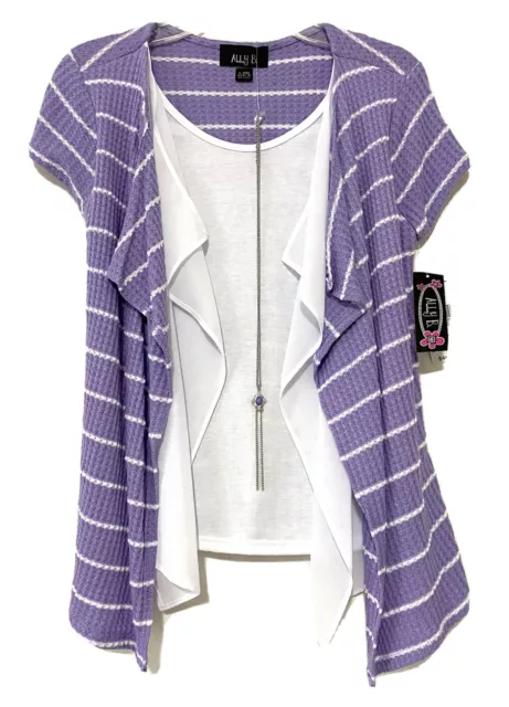 Ally B. girls size L (14) Layered Top with Necklace Purple & White New with Tags
