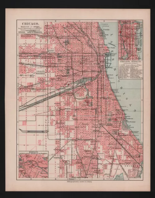 Landkarte city map 1908: Stadtplan CHICAGO