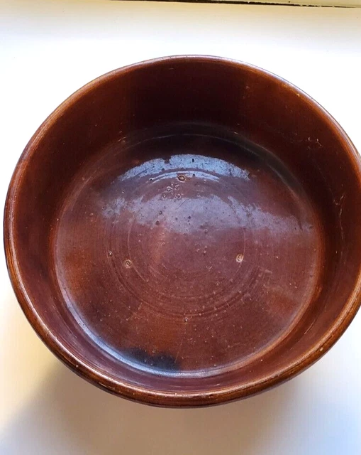 Large 12 inch Primitive Redware Pottery Bowl Marked Fireclay 12