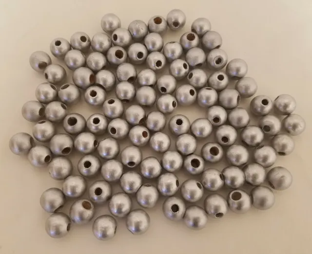 Lot of 100 Silver Painted Wood Vintage Macrame Craft Beads 18mm Round