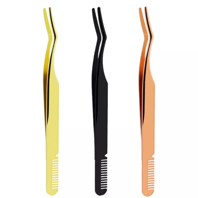 3pcs Comfortable Lash Tweezer Beginner Lightweight With Comb Stainless Steel