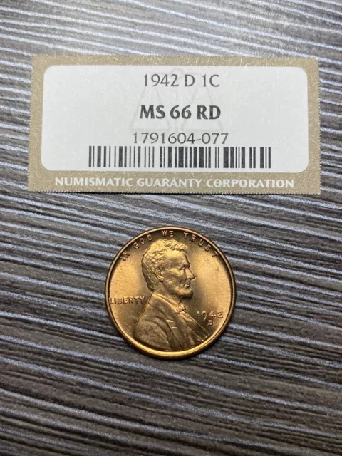 1942-D UNC BU Gem Red Lincoln Wheat Cent 1c (Previously NGC MS66RD)