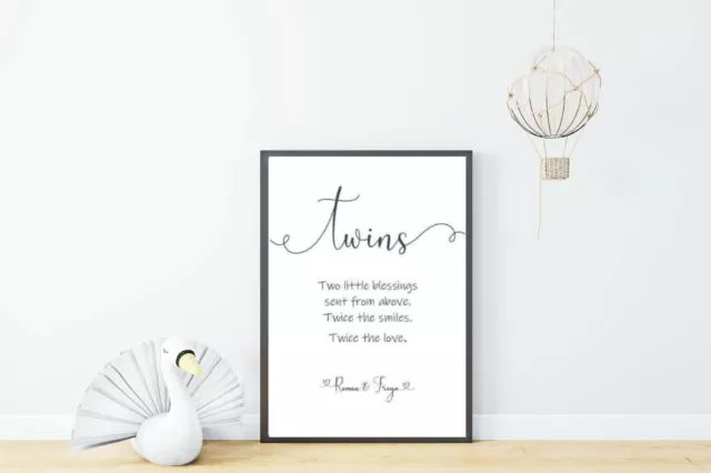 twins personalised print baby boy girl gift two little blessings