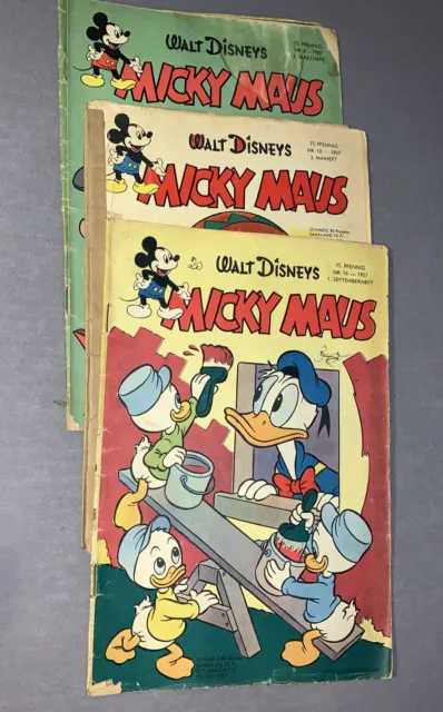 3 X Original ( Walt Disneys ) Micky Maus Heft  Nr. 6/10/18/  von  1957