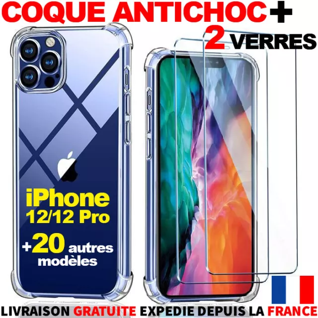 Coque Pour iPhone 12 Pro Max Mini 11 7 + 2x Verre Trempé Vitre Protection Ecran