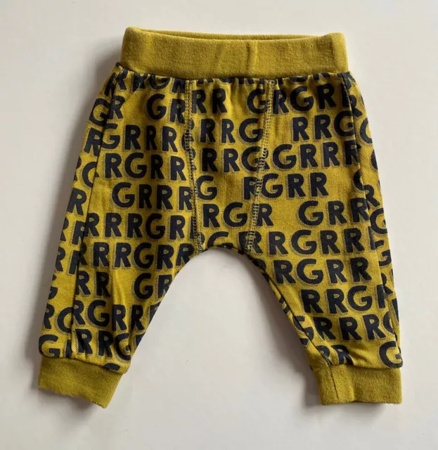 Seed baby boy size 0-3 months green mustard GRRRR pants, VGUC