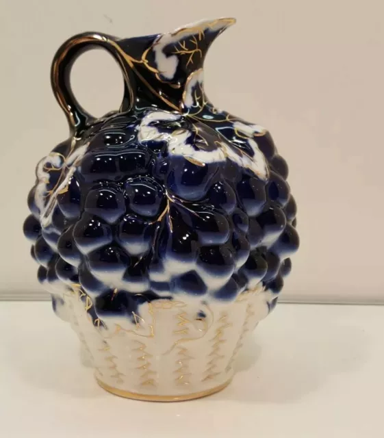 Antique Russian Lomonosov Porcelain Wine Decanter Pitcher "Grapes in the Basket"