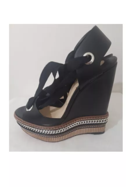 Christian Louboutin Black Leather Tribuli Wedge Sandals 2