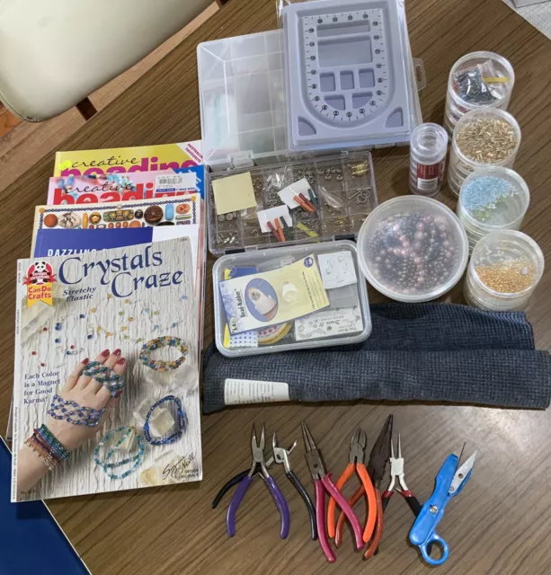 Jewellery Making Kit , Tools , Beads Etc with Magazines