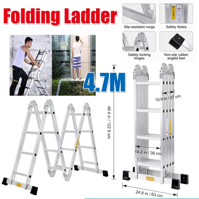 4.7M Portable Multi-Purpose Aluminium Telescopic Folding Ladder Extendable EN131