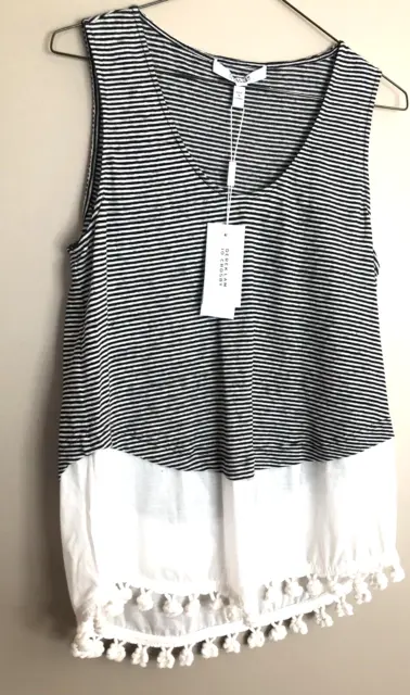 NWT  DEREK LAM 10 CROSBY Black & White POM POM Sleeveless Top Shirt  $195 Sz S