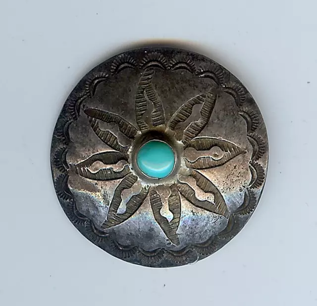 Vintage 1920S Navajo Indian Stampwork Silver Turquoise Button