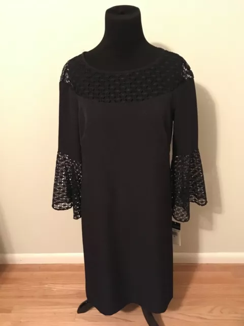 Lauren Ralph Lauren Navy Blue w/ Geometric Lace Sleeves Dress, Size 8 (US)