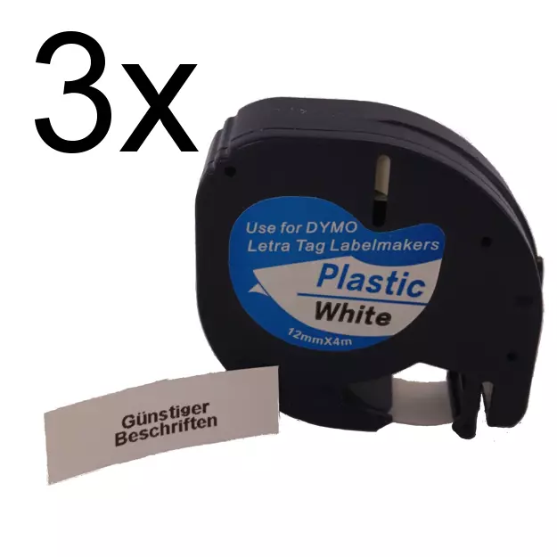 Dymo Letratag Band Kassette Etiketten paper white plastic tape 12mm x 4m xr 3p