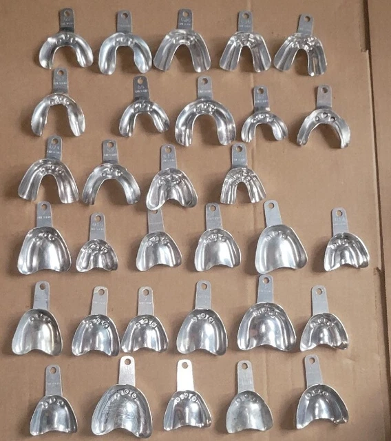 Lot Of 31, Crescent Metal Dental Impression Trays, Moulds