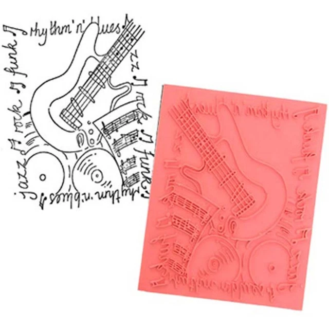 Create & Craft BLUES ROCK MUSIC Rubber Ink Stamp on Beech Block - Free UK P&P