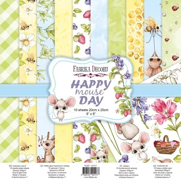 10 papiers scrapbooking 20 x 20 cm FABRIKA DECORU HAPPY MOUSE DAY