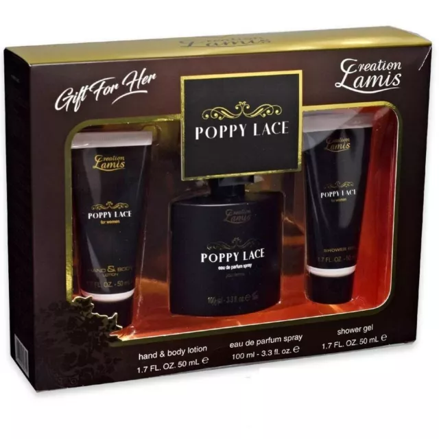 Coffret parfum pour femme Creation Lamis Poppy Lace 100ML EDP + BL 50ML +SG 50ML