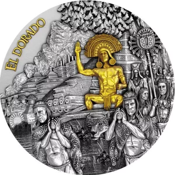 El Dorado 2 oz Antique finish Silver Coin 5$ Niue 2020
