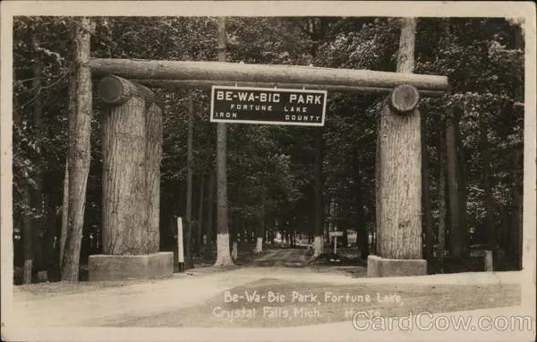 1932 RPPC Crystal Falls,MI Be-Wa-Bic Park at Fortune Lake Iron County Michigan