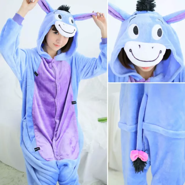 Unisex Adult Eeyore Donkey Pajamas Sleepwear Cosplay Costume Anime Jumpsuit KF