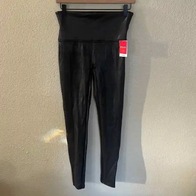 NEW Spanx Black Faux Leather Leggings Size Large