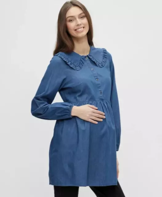 Mamalicious Umstandshemd Kleid klein blau Denim kurz Baumwolle neu ohne Etikett UVP £ 45